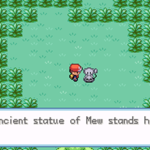 This is one of the very few remnatns of my former ROM hacking days. Yes, I made that statue using the default Ruby/Sapphire overworld sprite of Mew. (
