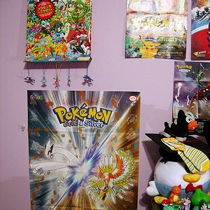 So here's a poster I got from a G/S guidebook and... a bag hanging on my wall. With gashapon figures hanging on it. My god I kept trying those stupid 