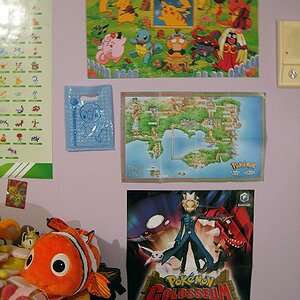 Another poster, a bag from the Pokémon Centre in Japan, a map of Kanto, and a Colosseum promo poster. 8D;