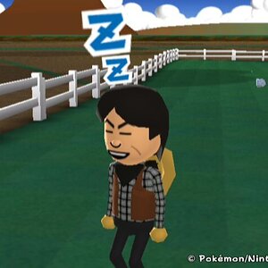 He's in deep meditation, coming up with new ideas for games. This one's called Wii Sleep.