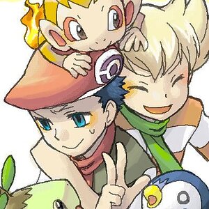 lucas,alfred, luca's chimchar, alfred's piplup, and dawn's or luca's turtwig