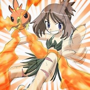 sapphire with her torchic toro- from the pokemon adventure manga
