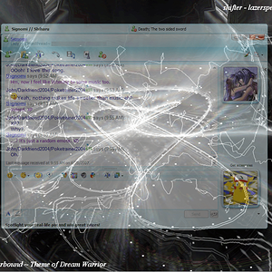 A really cool screenshot using MSNplus Window transparency and winamp's milkdrop visulization engine in Desktop mode.