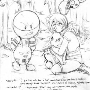 "Lavi and PokePals"
^^ Just Lavinia and a few of her Pokemon. Can you see the electric motif? And yes, I noticed that what I wrote is rather small. >>