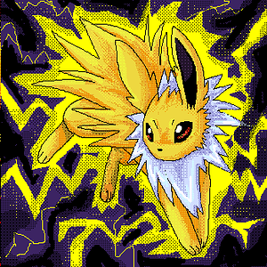 "Jolteon Raiya"
Hehe~ This is simply and old oekaki drawing of Raiya. :P