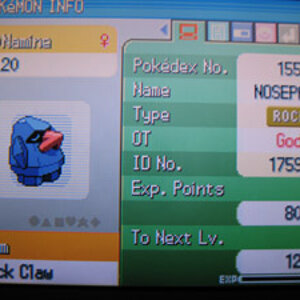 I can't even begin to explain my Nosepass's nickname so I'm not going to. Named for Naminé in Kingdom Hearts.
