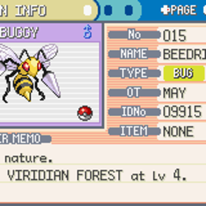 Buggy my main pokemon for the challenge and first pokemon i obtained