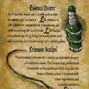 Alchemist Tools

The tools of trade for an alchemist.

Essence Bottle: An alchemist would use this to capture and/or store Life Essence. A life essenc