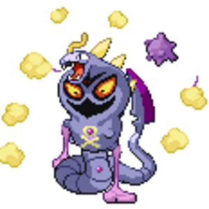 Name: Smogeos
Type:Poisen
Species: Pollution pokemon
Pokedex entry: Scanning... ...//WARNING//... %^445//DATA CORRUPT//#$5rr4... Smogeos... Pollution.