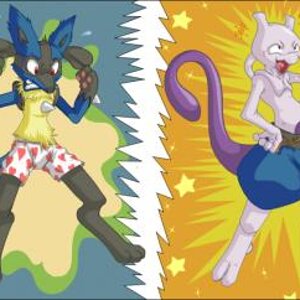 Lucario and Mew  And Mewtwo  by Cotton gravy