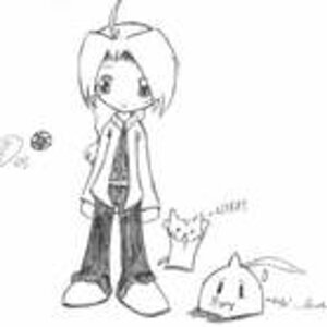 A cute picture of Edward, his...erm...brother's (Alphonse's) head, and a spazzing cat. Made with pen, and not too old. See how lifeless Ed is? XD