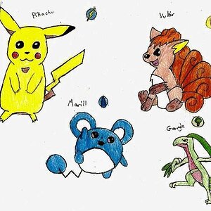My drawing of Pikachu, Vulpix, Marill and Grovyle