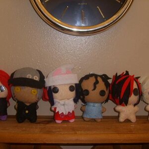 My handmade plushie collection <:'D /as i, i made them by hand eue
Silver, Sho Minamimoto, Dawn, Mini Me <3, Some random "emo guy" i made as a gift fo