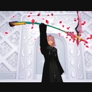 Screencap of the "first" final battle with Marluxia when he summons his scythe in Re:Chain of Memories.