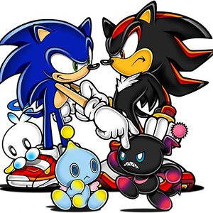 Shadow has a Dark Chao with A NOOBY HERO CHAO BEHIND