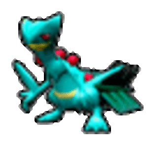 My starter in pokemon emerald: Sceptile, Attacks: Leaf Blade, Dragon claw, Giga drain, and Thunder punch