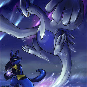 Lucario VS Lugia by Featherclaw