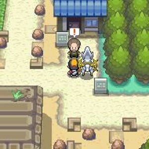 Gold and Arceus in a route