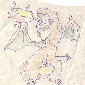 Charizard old

I was 6-8 years old when I drew this and I saved this because it's my first good drawing (I think)
It's wings come from it's neck :P