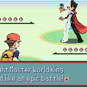 Screenshot of an epic battle between The Kanto Champion, Red and the Twilight Master.