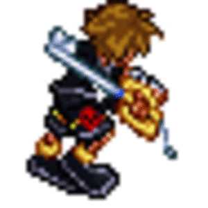 Sora throws his keyblade like a boomerang and catches it.