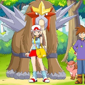 gary y blue ayudando ah entei salvar pokemons salvaje de los villanos del equipo rocket