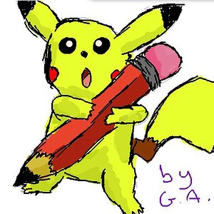pikachu holding a pencil