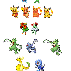 These are the first set of Pokemon sprite fusions I ever made (which was a couple months ago.)  I made at least two fusions for each combination of Po