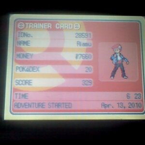 Pokemon Platinum Trainer Card (restarted)
0 Stars
ID No. 28591
NAME Riamu
MONEY £7660
POKeDEX 20
SCORE 329
TIME 6:25
ADVENTURE STARTED Apr. 13, 2010