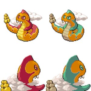 The full spread of the snake fakemon.