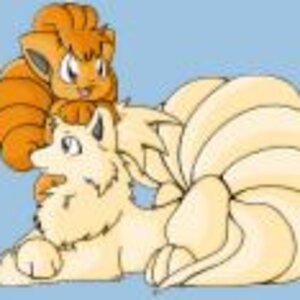 Ninetails with vulpix on head