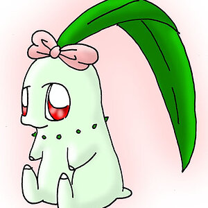 Chikorita wearing a ribbon