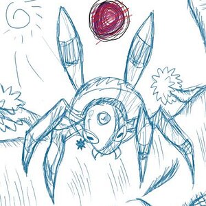 A sketch of my beloved Ariados from SoulSilver; he's using my version Sludge Bomb. Ignore the fail environment attempt. ^^;