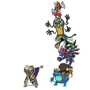 Poke Tower and Ghetsis is a maloevant artistic peice of Ghetsis's Pokemon holding themselves to a tower while Ghetsis says that Pokemon should be free