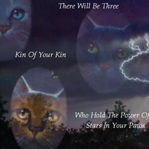 The Power of Three wallpaper from the Warriors series. Text says: "There will be three, kin of your kin, who hold the power of the stars in their paws
