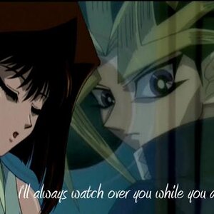 Yami and Tia. Text says "I'll always watch over you while you dream". awww. how cute.