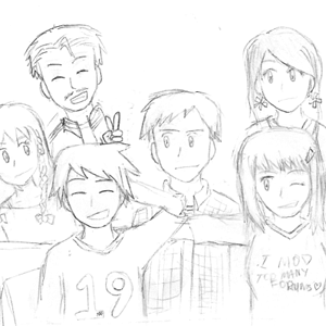 My Birthday with the staff (drawing done by the one and only Jake)
