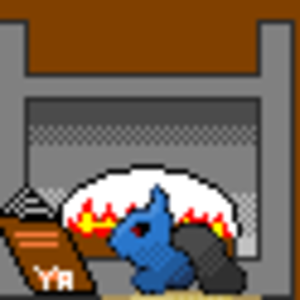 originally supposed to be a a psychic/water bunny pokemon but my spriting sucks so its a bunny under a sheet reading in front of a fireplace