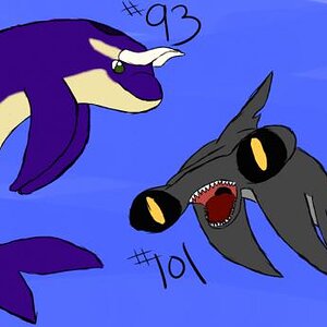 These two are Horca and Bashark.  They are both part of my "Project Pokedex"  where I am attempting to design and create 150 Fakemon for my Region Met