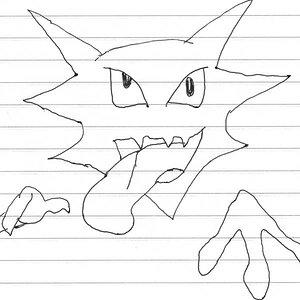 My first one I drew. A Haunter I drew modeled after a Haunter Pokemon Card. I lovez it.