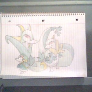 Pokemon drawing snivy,servine, and serperior