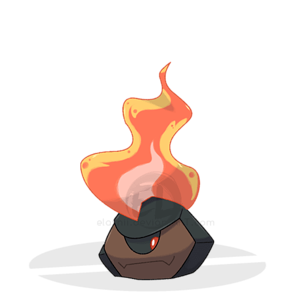 Coalire, the Coal Pokémon.

Type(s): Fire/Rock
Height: 0' 6"
Weight: 5.3lbs

Dex Entry: Coalire love to lurk within magma pools and scare wandering tr