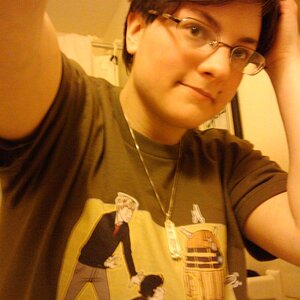 Me out of cosplay, in my Sherlock / Doctor Who shirt.