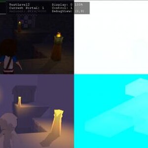 4 ShadowMapping : showing all four buffers that are combined to create the final image.
Top Left: Final combined output
Top Right : View Space Depth
B