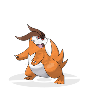???, the Fire Seal Pokémon.

Type(s): Fire
Height: 2' 07"
Weight: 56.3 lbs

Dex Entry: ???, unlike their prevolution, are very happy Pokémon. They lov