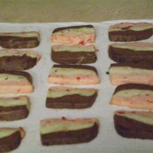 Neapolitan cookies, homemade. They weren't bad. Tastes like shortbread.