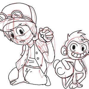 Lucas and Aipom - It would be in colour but I messed up the layers....