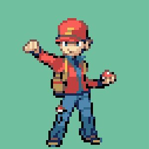 This is simply an edit of Red from the Gen I remakes. I wanted to go with a more Cooltrainer/Ranger theme (as you can see from the logo and style of h