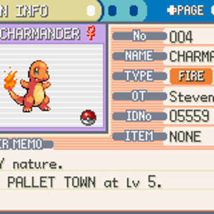 Next I checked out his pokemon, a single Charmander, level five, named "Miki". Nothing was odd about it…or should I say her, with the name and all. Sh