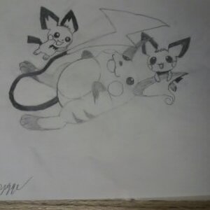 Raichu and Pichu Playing (signed)